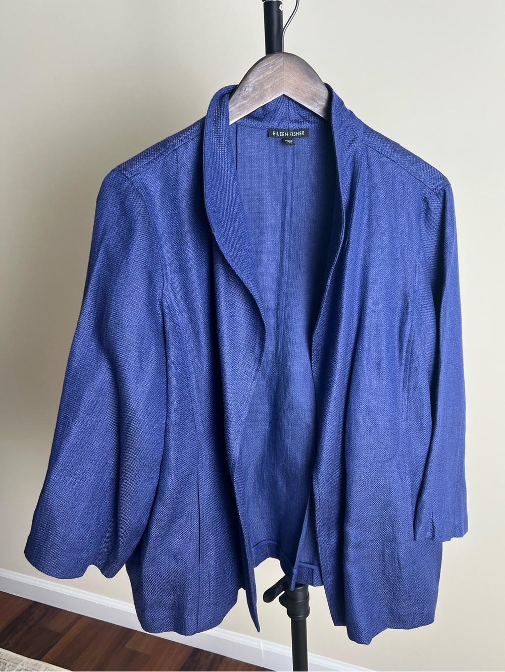 Eileen Fisher XL Blue Italian Linen Blend Open Front Blazer Jacket